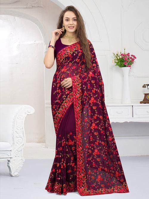 floral printed saree with blouse - 19505173 - Very Small Image - 1