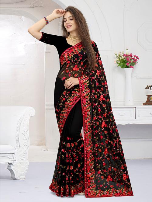 floral printed saree with blouse - 19505177 - Very Small Image - 1