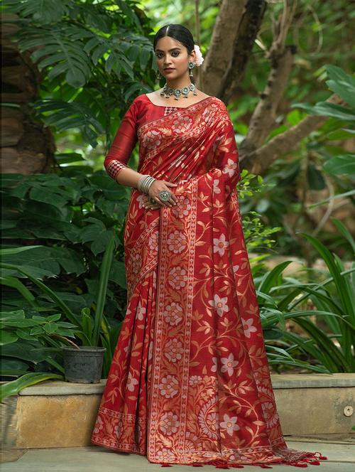 floral gold printed saree with blouse - 19505192 - Very Small Image - 1