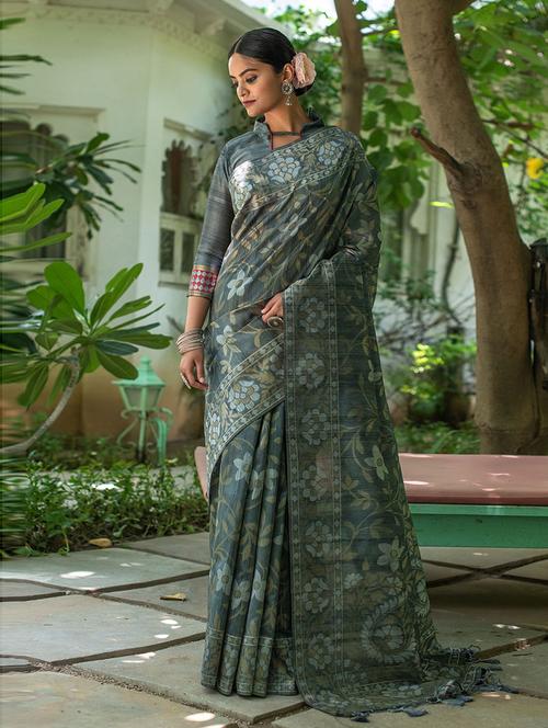 floral gold printed saree - 19505193 - Very Small Image - 1
