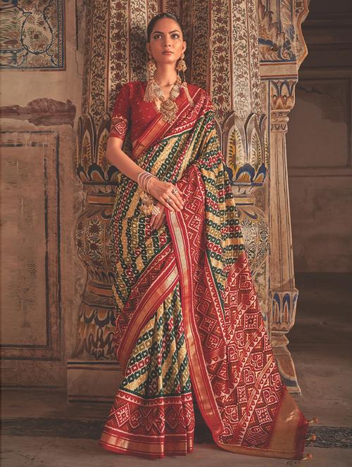 printed patola saree with blouse - 19505197 - Very Small Image - 1