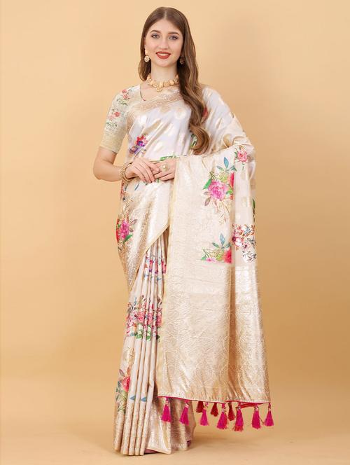 floral printed woven saree - 19505209 - Very Small Image - 1