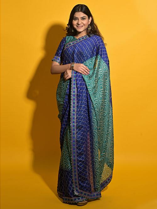 ombre print bordered saree with blouse - 19505215 - Very Small Image - 1
