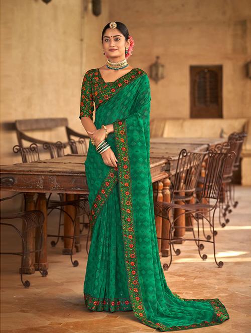 printed bordered saree with blouse - 19505224 - Very Small Image - 1