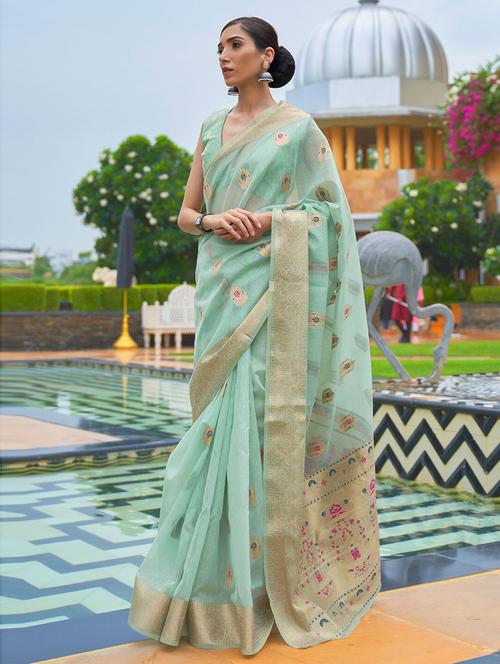 zari work woven saree with blouse - 19505242 - Very Small Image - 1