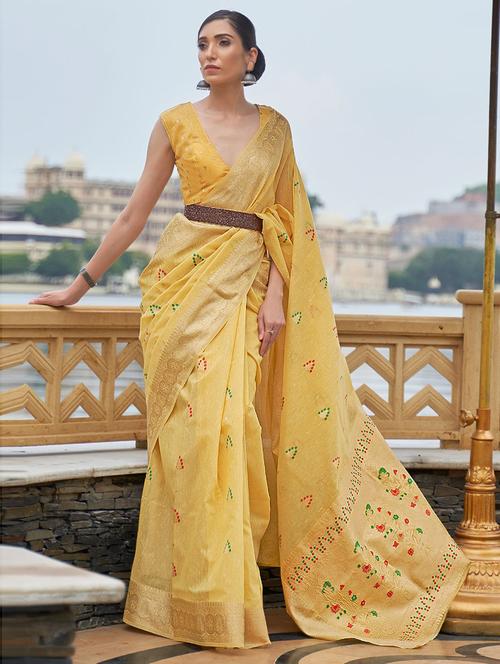 zari work woven saree with blouse - 19505244 - Very Small Image - 1
