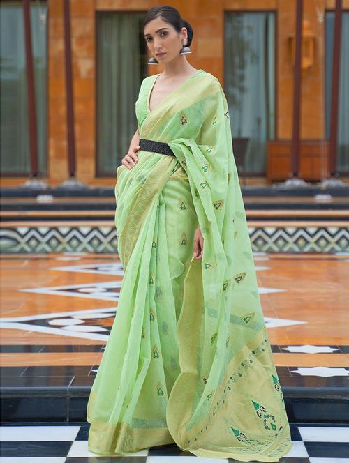 zari work woven saree with blouse - 19505247 - Very Small Image - 1