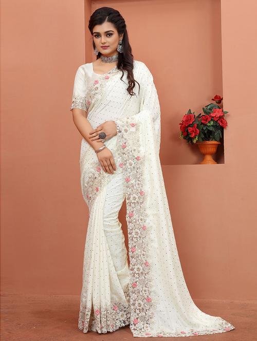 floral embroidered saree - 19505258 - Very Small Image - 1