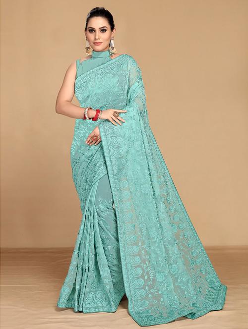floral embroidered saree - 19505259 - Very Small Image - 1