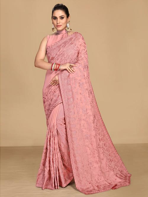 floral embroidered saree - 19505260 - Very Small Image - 1