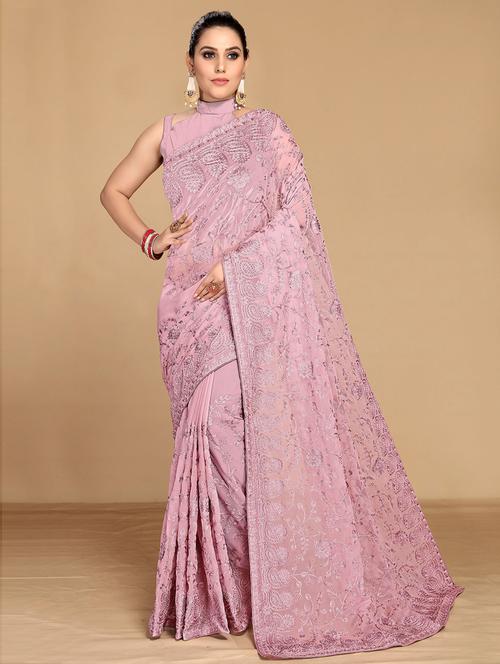 floral embroidered saree with blouse - 19505262 - Very Small Image - 1