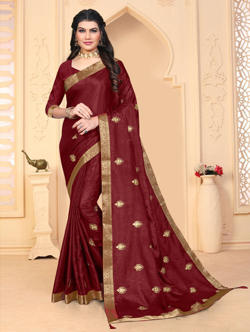 embroidered bordered saree with blouse - 19505291 - Very Small Image - 1