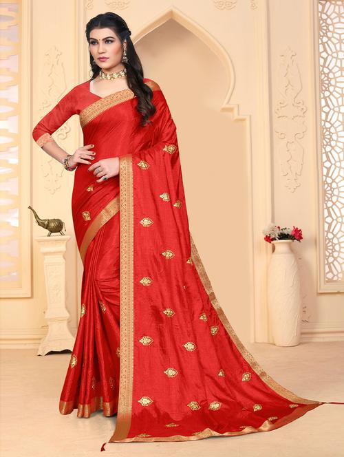 embroidered bordered saree with blouse - 19505294 - Very Small Image - 1