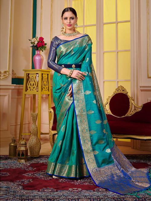 self design banarasi saree with blouse - 19505303 - Very Small Image - 1