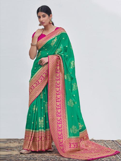 floral gold printed saree with blouse - 19505312 - Very Small Image - 1
