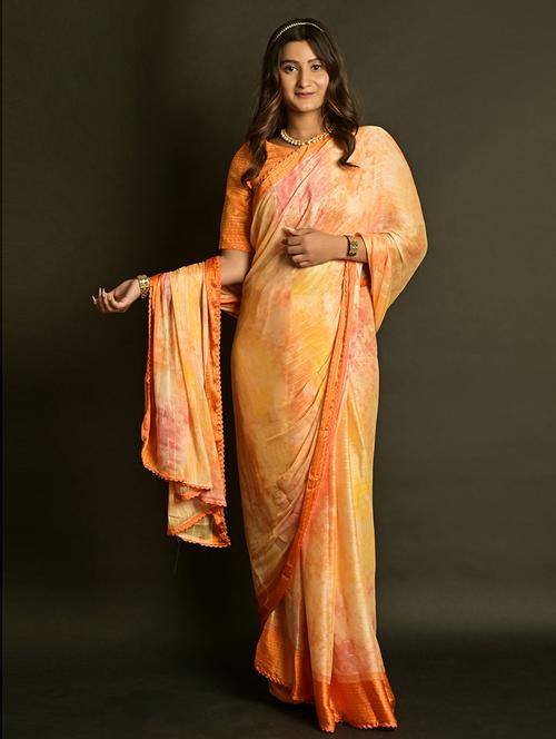 abstract print saree with blouse - 19505318 - Very Small Image - 1