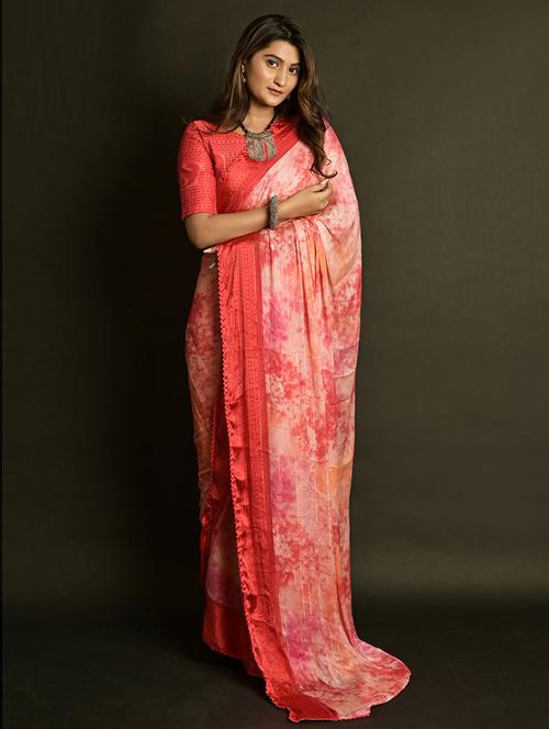 printed bordered saree with blouse - 19505320 - Very Small Image - 1