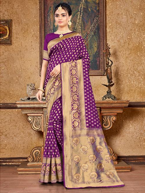zari work woven saree with blouse - 19505344 - Very Small Image - 1