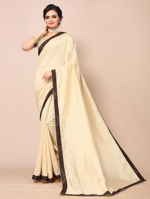 solid bordered saree with blouse - 19505358 - Very Small Image - 1