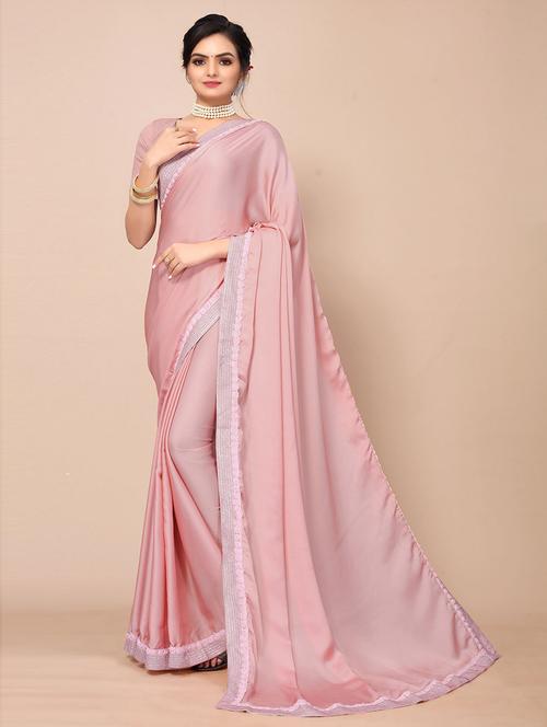 solid bordered saree with blouse - 19505360 - Very Small Image - 1
