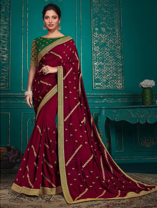 solid embroidered saree with blouse - 19505388 - Very Small Image - 1
