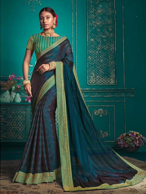 embroidered bordered saree with blouse - 19505389 - Very Small Image - 1