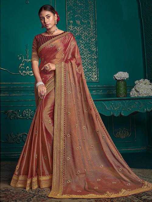 embroidered bordered saree with blouse - 19505390 - Very Small Image - 1