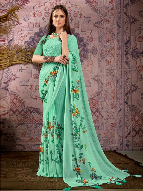 floral printed saree with blouse - 19505405 - Very Small Image - 1