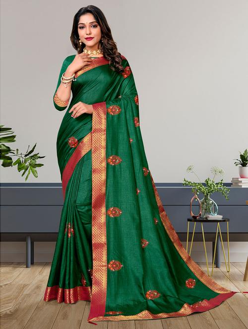 embroidered bordered saree with blouse - 19505412 - Very Small Image - 1
