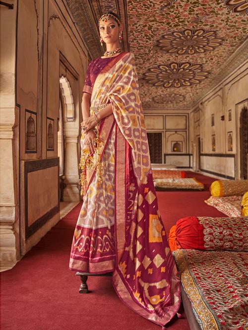 self design printed saree with blouse - 19505419 - Very Small Image - 1