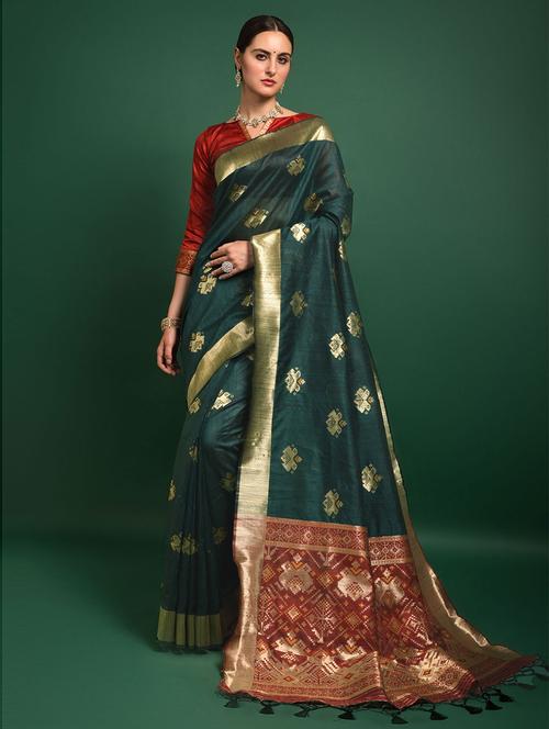 green self design woven saree with blouse - 19505438 - Very Small Image - 1