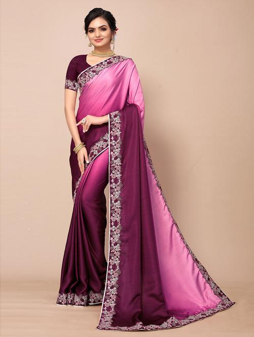 purple silk plain saree with blouse - 19505450 - Very Small Image - 1