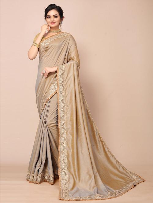 beige bordered saree with blouse - 19505452 - Very Small Image - 1
