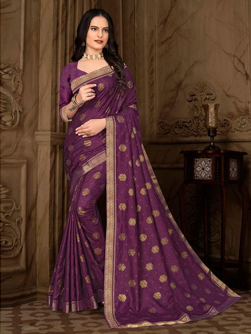 purple printed saree with blouse - 19505473 - Very Small Image - 1