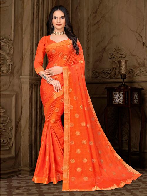 orange printed saree with blouse - 19505475 - Very Small Image - 1