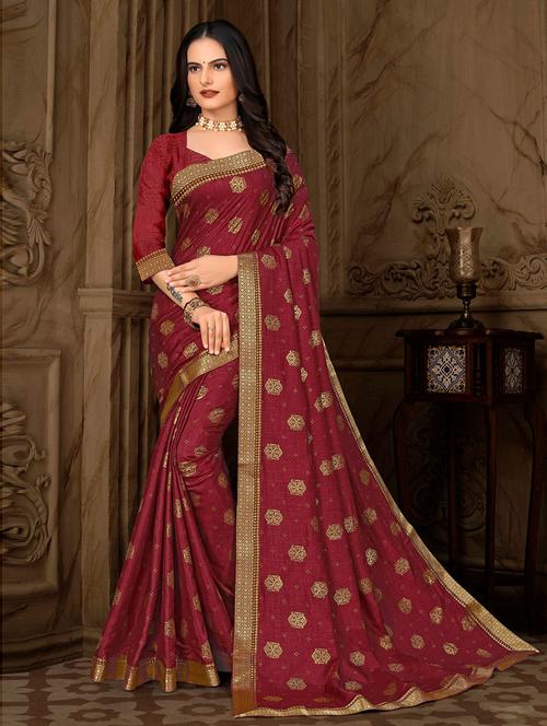 maroon printed saree with blouse - 19505476 - Very Small Image - 1