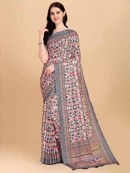 printed saree with blouse - 19505503 - Very Small Image - 1