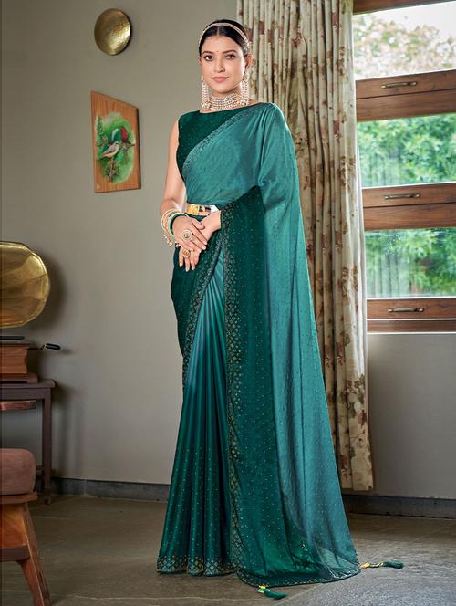 green women saree with saree with blouse - 19505520 - Very Small Image - 1