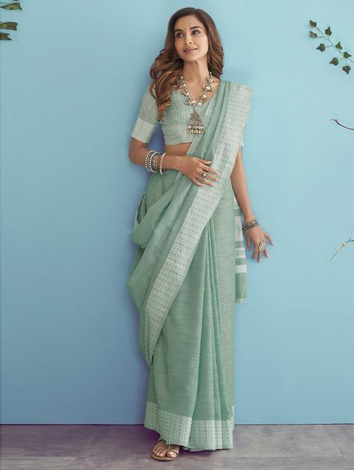 green self design woven saree with blouse - 19505527 - Very Small Image - 1