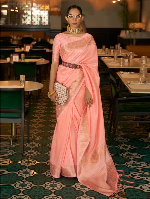 peach silk woven saree with blouse - 19505542 - Very Small Image - 1