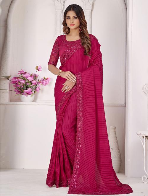 lace bordered striped saree with blouse - 19505546 - Very Small Image - 1