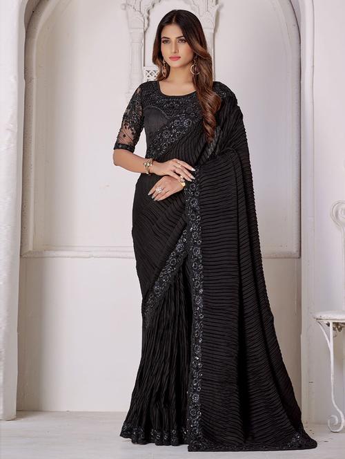 black bordered saree with blouse - 19505547 - Very Small Image - 1