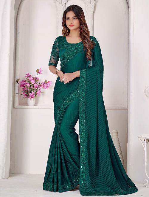 teal bordered saree with blouse - 19505548 - Very Small Image - 1