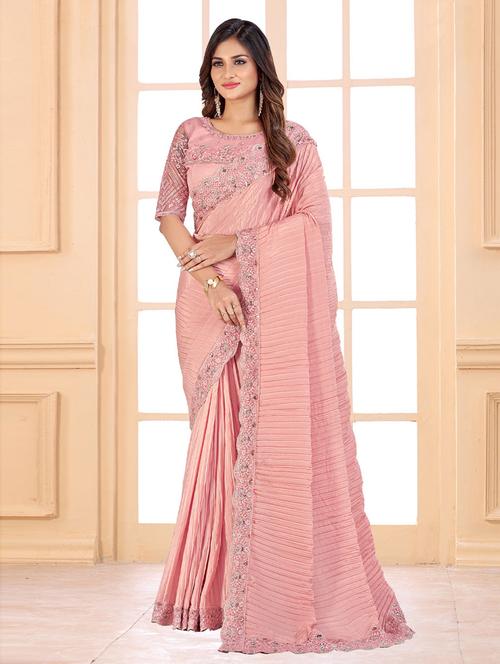 pink bordered saree with blouse - 19505552 - Very Small Image - 1