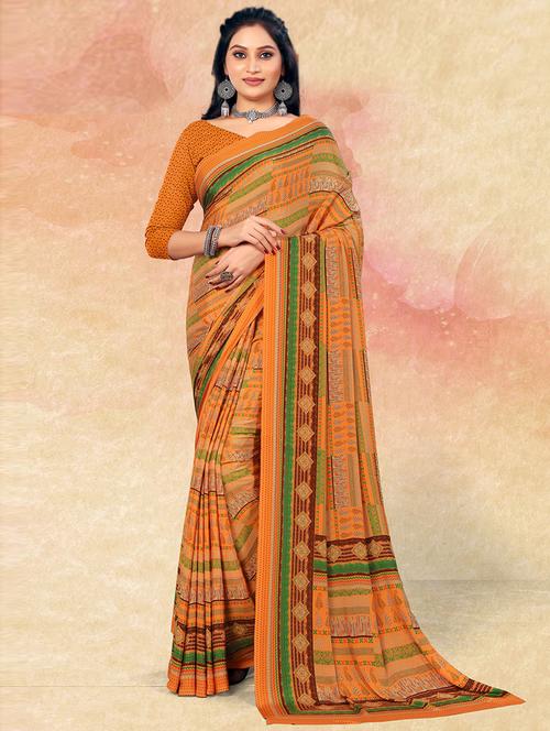 self designed printed saree with blouse - 19505572 - Very Small Image - 1