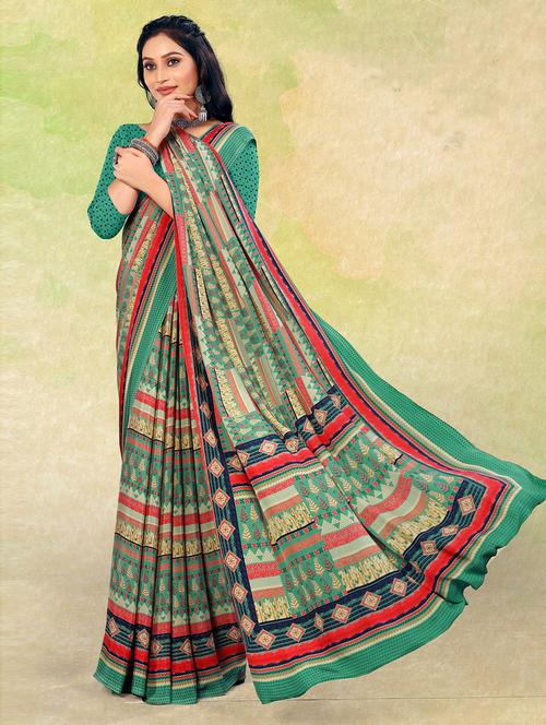 self designed printed saree with blouse - 19505573 - Very Small Image - 1