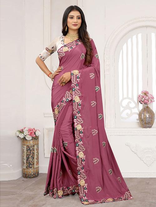 purple bordered saree with blouse - 19505593 - Very Small Image - 1