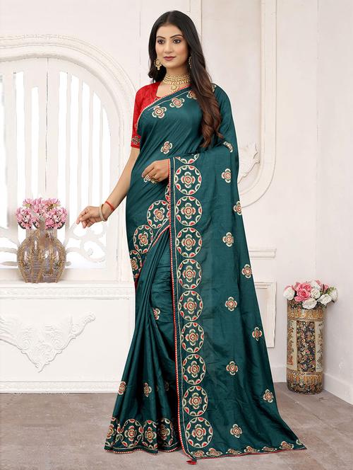 teal bordered saree with blouse - 19505595 - Very Small Image - 1