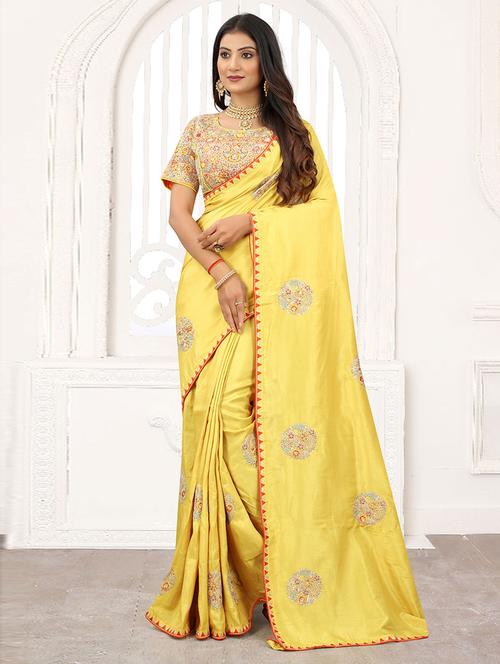 yellow embroidered saree with blouse - 19505599 - Very Small Image - 1