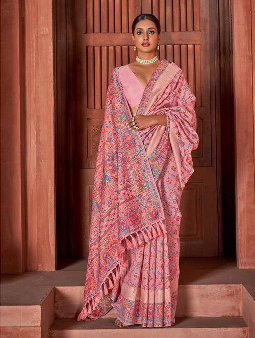 pink printed saree with blouse - 19505616 - Very Small Image - 1